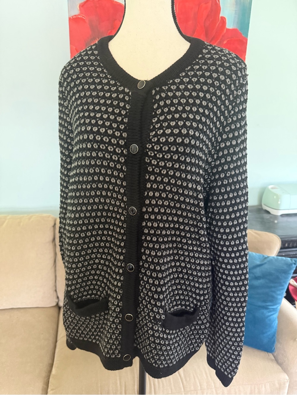 Banana Republic Womens XL Knit Button Front Geometric sweater Cardigan Pockets